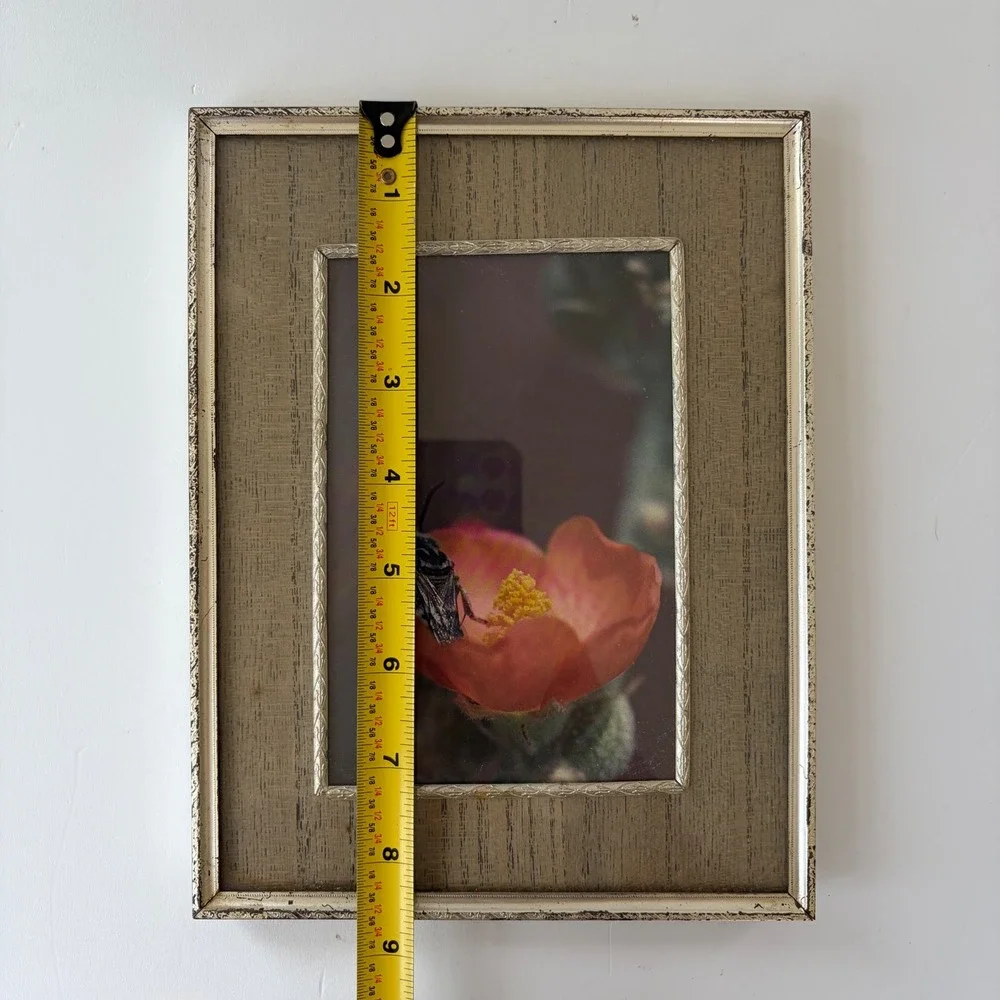 Vintage 4x6 Tabletop Picture Frame Gold Faux Wood Silver Ornate Trim Mid Century